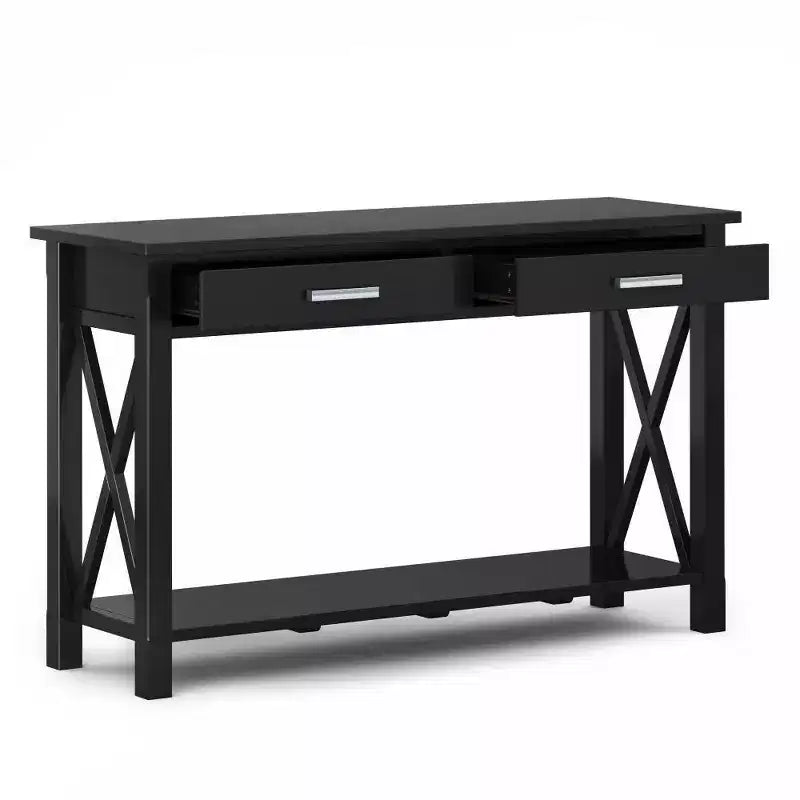 Table console canapé contemporaine de 47 po, grise avec 2 tiroirs et une étagère inférieure