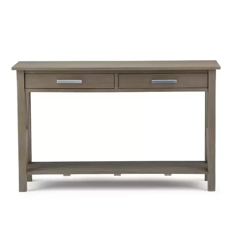 Table console canapé contemporaine de 47 po, grise avec 2 tiroirs et une étagère inférieure