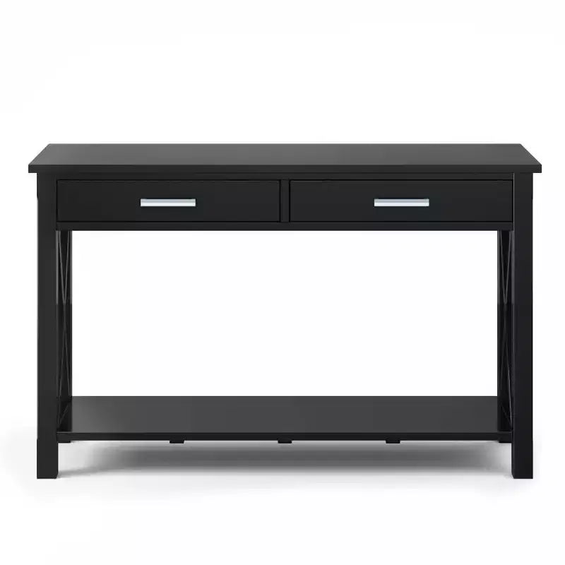 Table console canapé contemporaine de 47 po, grise avec 2 tiroirs et une étagère inférieure