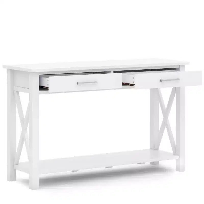 Table console canapé contemporaine de 47 po, grise avec 2 tiroirs et une étagère inférieure