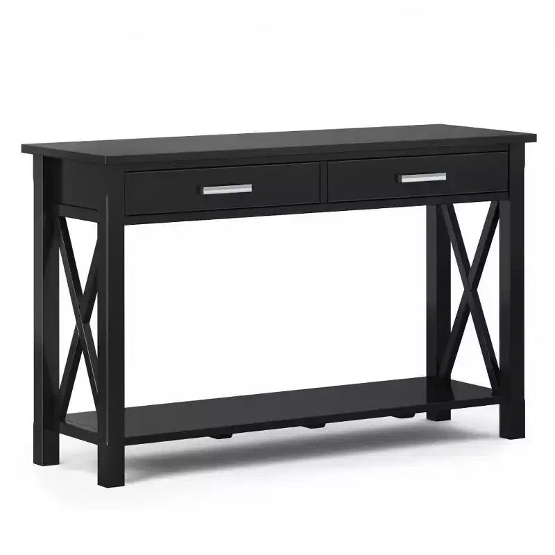Table console canapé contemporaine de 47 po, grise avec 2 tiroirs et une étagère inférieure
