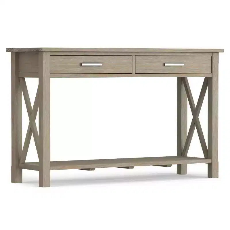 Table console canapé contemporaine de 47 po, grise avec 2 tiroirs et une étagère inférieure