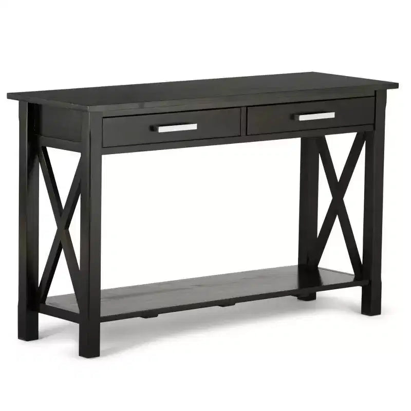 Table console canapé contemporaine de 47 po, grise avec 2 tiroirs et une étagère inférieure