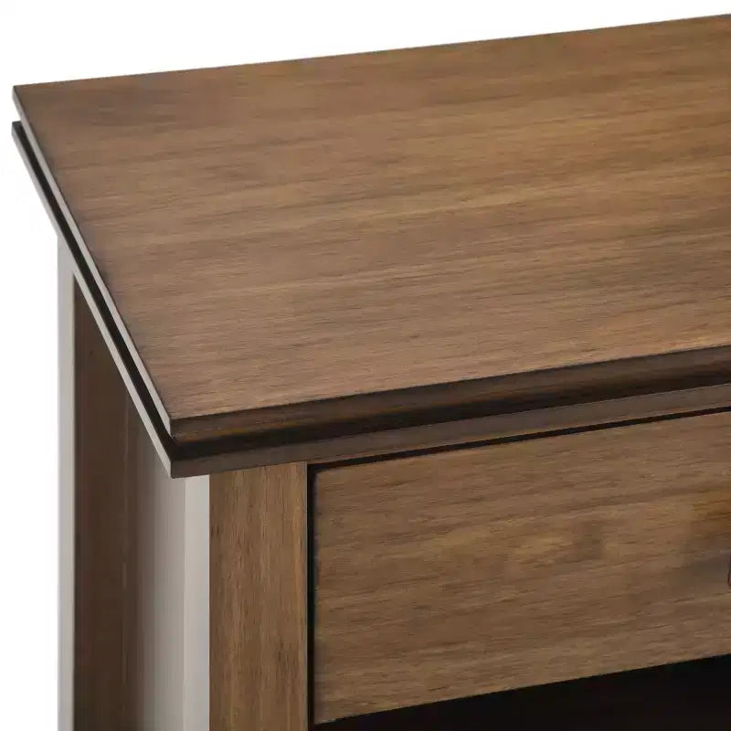 Table de chevet 24" avec tiroir et etagère ouverte, pin gris avec quincaillerie bronze