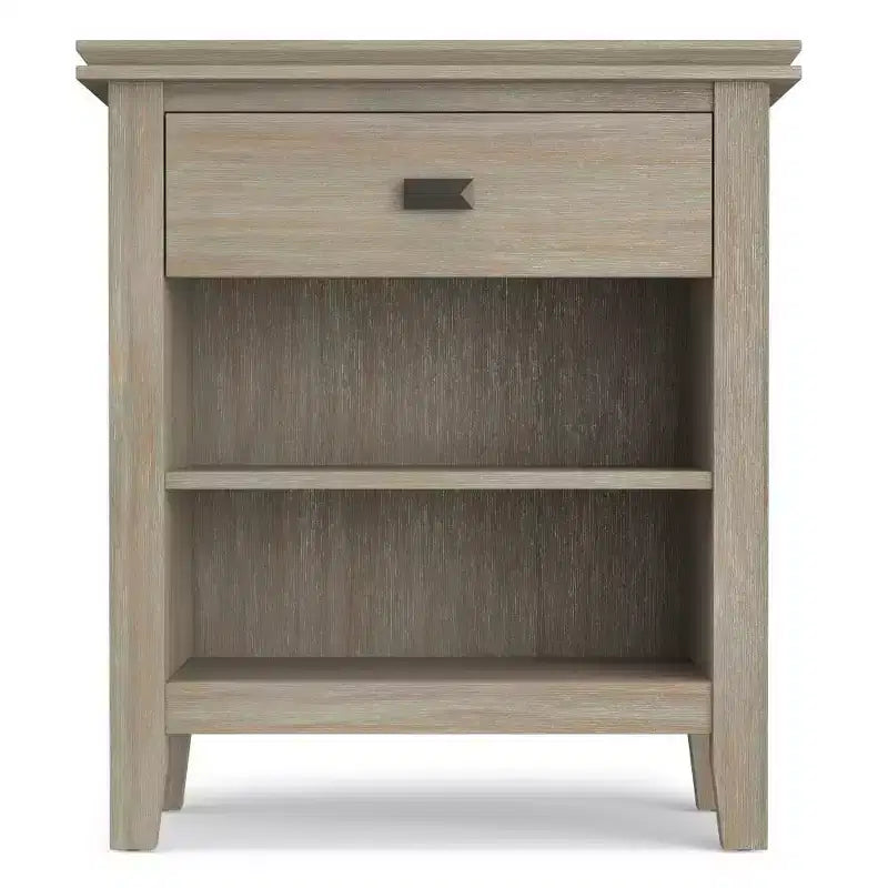 Table de chevet 24" avec tiroir et etagère ouverte, pin gris avec quincaillerie bronze