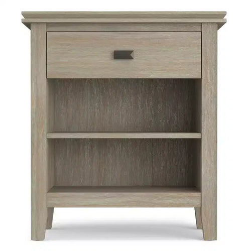 Table de chevet 24" avec tiroir et etagère ouverte, pin gris avec quincaillerie bronze