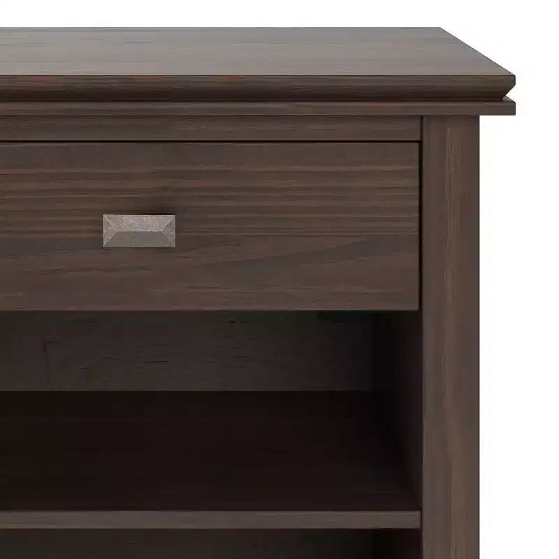 Table de chevet 24" avec tiroir et etagère ouverte, pin gris avec quincaillerie bronze