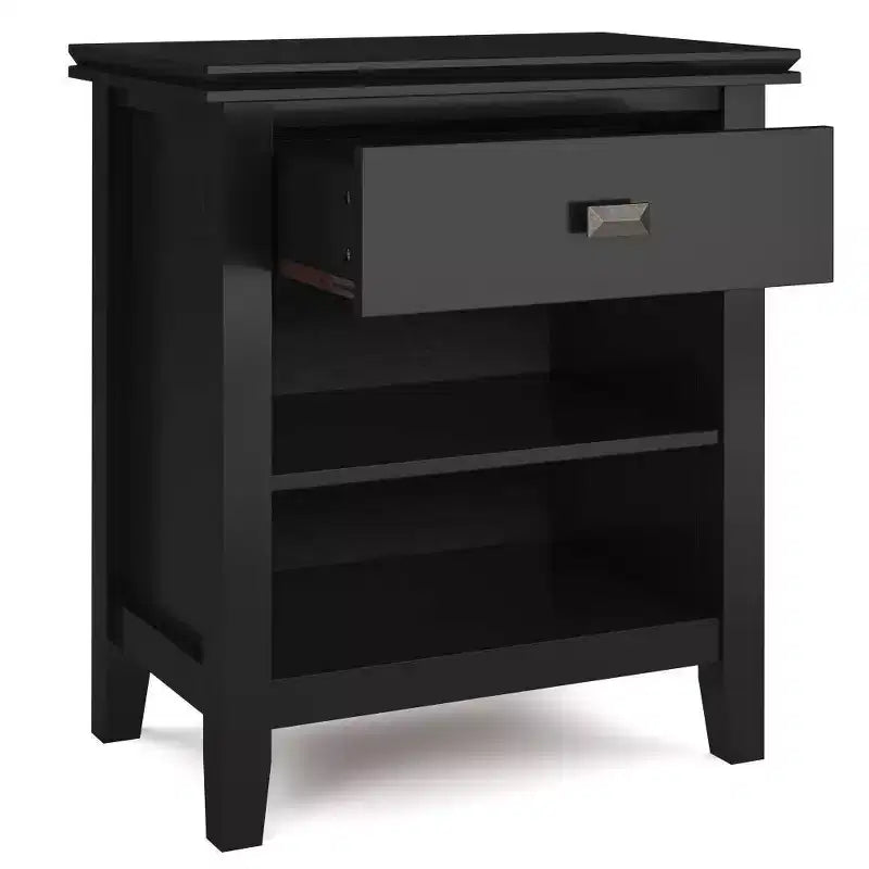Table de chevet 24" avec tiroir et etagère ouverte, pin gris avec quincaillerie bronze