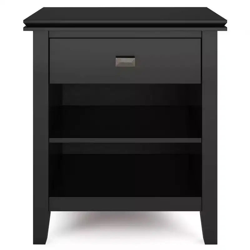 Table de chevet 24" avec tiroir et etagère ouverte, pin gris avec quincaillerie bronze