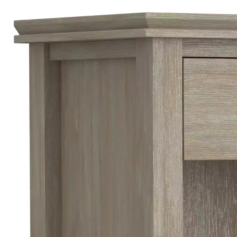 Table de chevet 24" avec tiroir et etagère ouverte, pin gris avec quincaillerie bronze