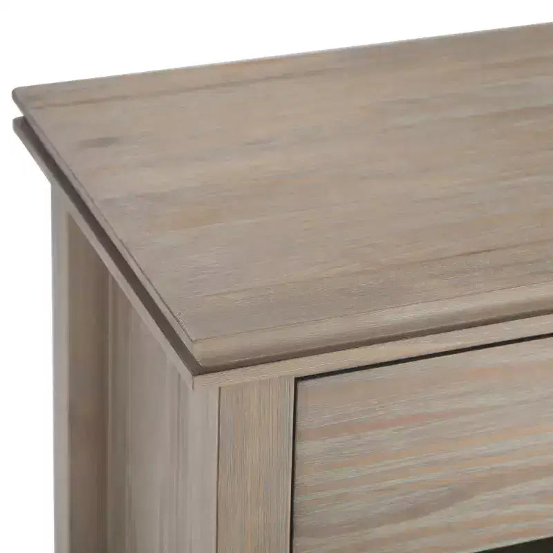 Table de chevet 24" avec tiroir et etagère ouverte, pin gris avec quincaillerie bronze