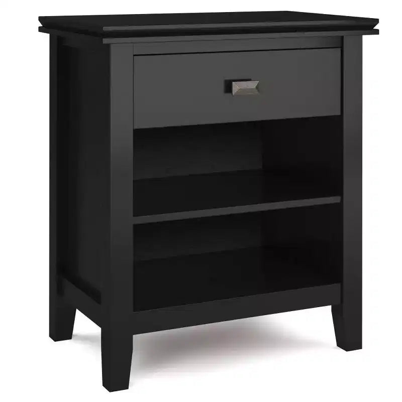 Table de chevet 24" avec tiroir et etagère ouverte, pin gris avec quincaillerie bronze