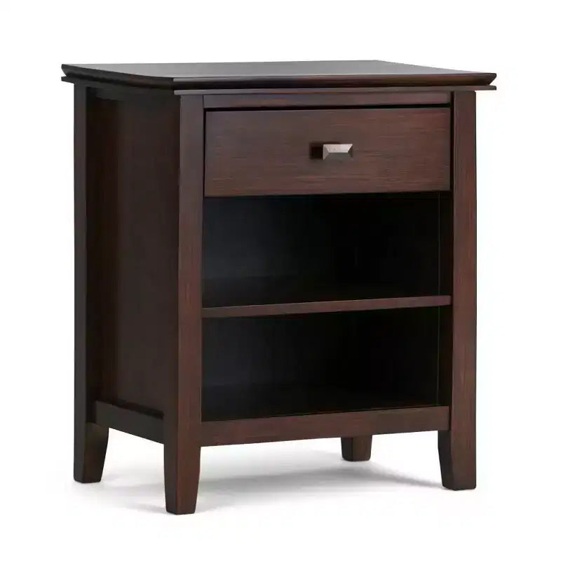Table de chevet 24" avec tiroir et etagère ouverte, pin gris avec quincaillerie bronze