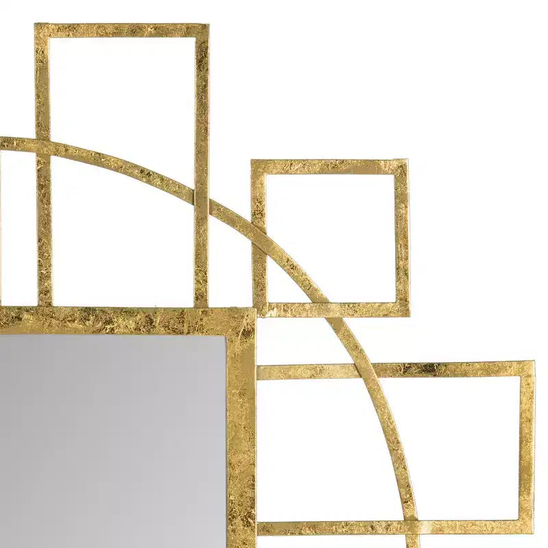 Miroir mural géométrique doré, cadre artisanal en fer et MDF, 38 x 38 cm