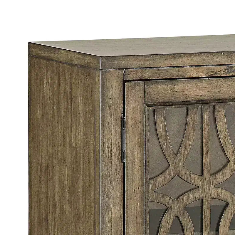 Meuble d'appoint de 102 cm de large avec porte vitrée et étagère réglable, finition parchemin vieilli