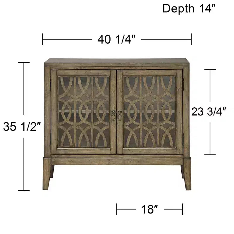 Meuble d'appoint de 102 cm de large avec porte vitrée et étagère réglable, finition parchemin vieilli