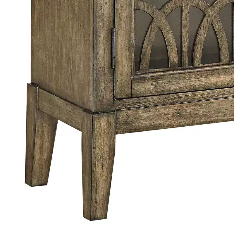 Meuble d'appoint de 102 cm de large avec porte vitrée et étagère réglable, finition parchemin vieilli