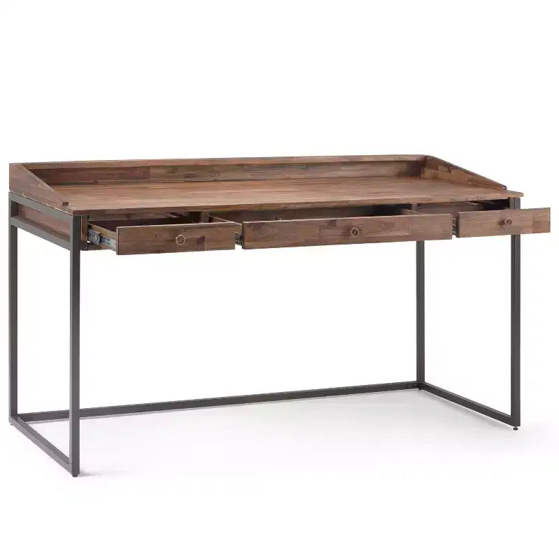 Bureau de 152 cm de large avec tablette coulissante pour clavier et 2 tiroirs, contreplaqué et structure métallique