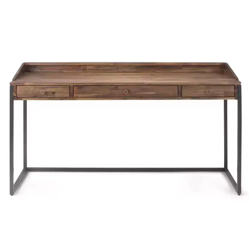 Bureau de 152 cm de large avec tablette coulissante pour clavier et 2 tiroirs, contreplaqué et structure métallique