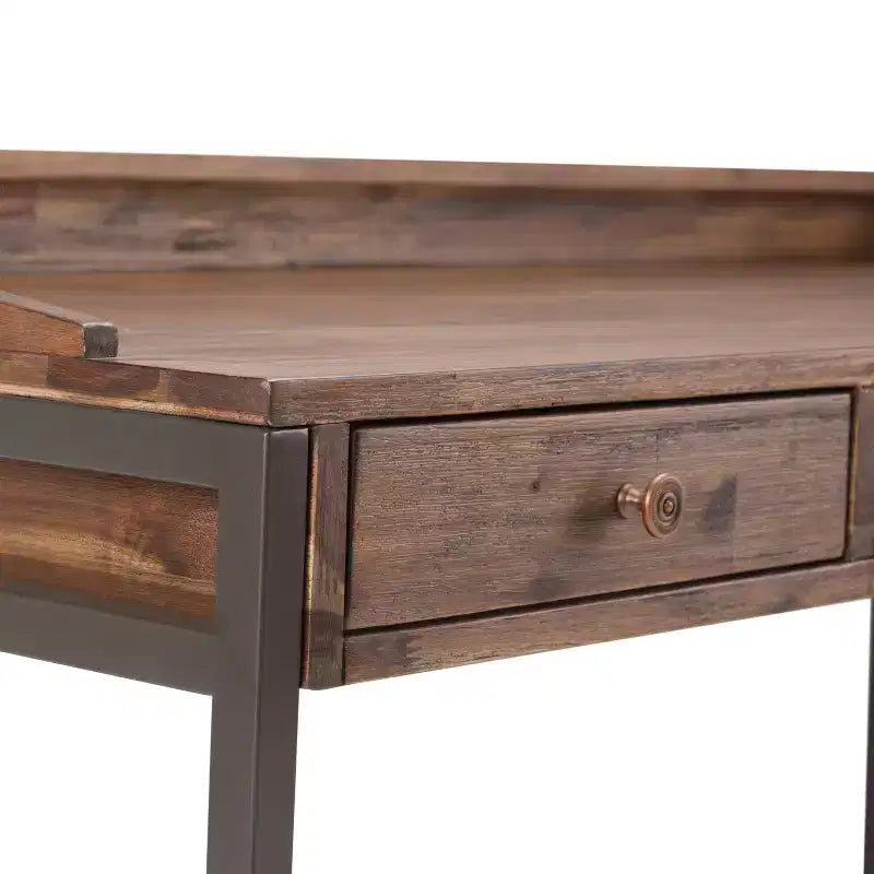 Bureau de 152 cm de large avec tablette coulissante pour clavier et 2 tiroirs, contreplaqué et structure métallique