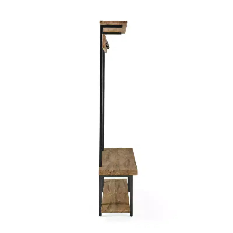Pomona, meuble d'entrée avec banc, étagère et 5 patères, pin rustique