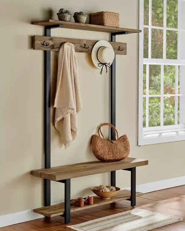 Pomona Entryway Hall Tree with Bench, Shelf and Coat Hooks - Alaterre Furniture