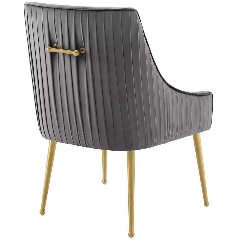 Lot de 2 chaises de salle à manger en velours de performance, dossier plissé, pieds en métal doré brossé